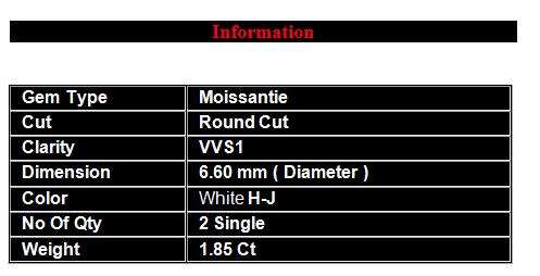 1.85tct Vvs1 Round H-I White Loose Moissanite (Matched Pair)