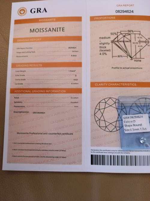 1.0ct Vvs1 Brilliant Round G Colour (GRA CERTIFIED) White Loose Moissanite