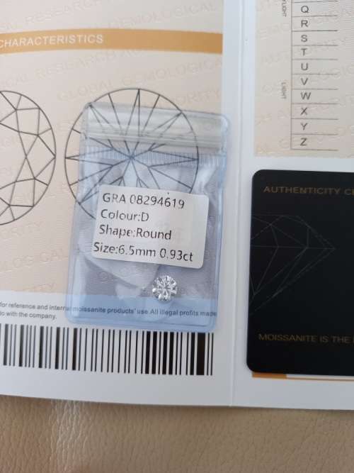 0.93ct Vvs1 Brilliant Round D Colour (GRA CERTIFIED) White Loose Moissanite