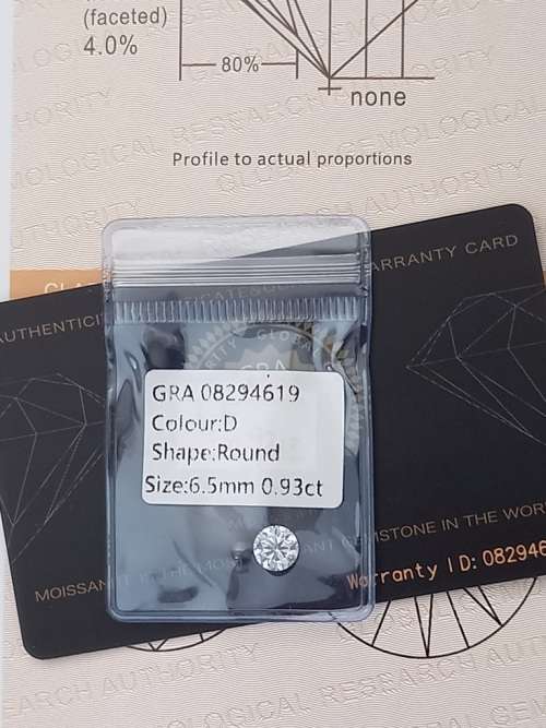 0.93ct Vvs1 Brilliant Round D Colour (GRA CERTIFIED) White Loose Moissanite