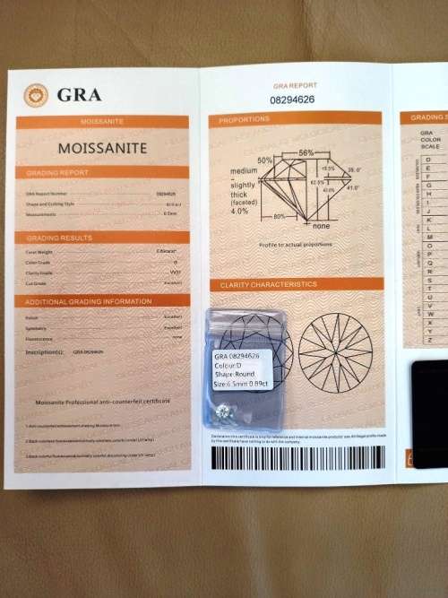 0.89ct Vvs1 Brilliant Round G Colour (GRA CERTIFIED) White Loose Moissanite