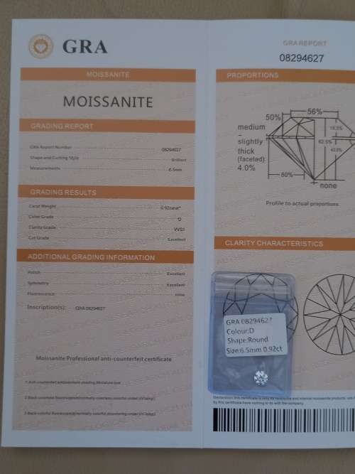 0.92ct Vvs1 Brilliant Round G Colour (GRA CERTIFIED) White Loose Moissanite