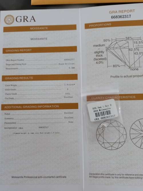 1.0ct Vvs1 Brilliant Round D Colour (GRA CERTIFIED) White Loose Moissanite