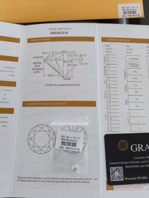 1.0ct Vvs1 Brilliant Round D Colour (GRA CERTIFIED) White Loose Moissanite