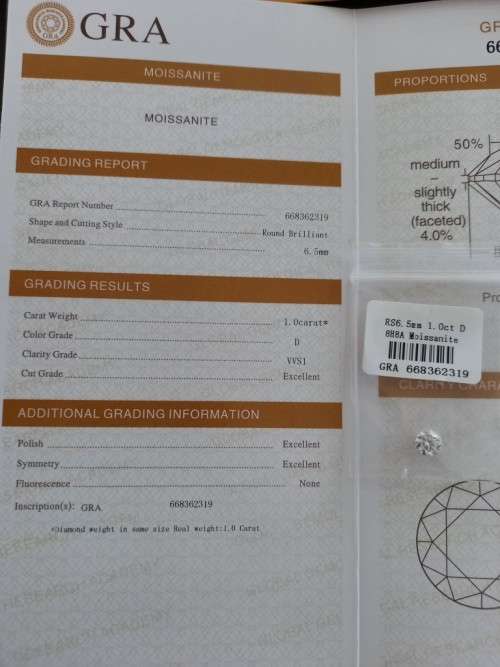 1.0ct Vvs1 Brilliant Round D Colour (GRA CERTIFIED) White Loose Moissanite