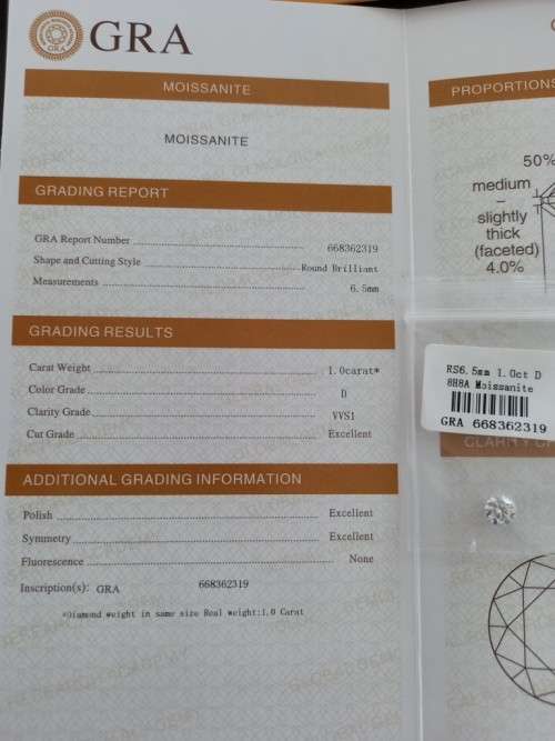 1.0ct Vvs1 Brilliant Round D Colour (GRA CERTIFIED) White Loose Moissanite