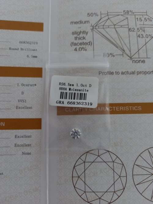 1.0ct Vvs1 Brilliant Round D Colour (GRA CERTIFIED) White Loose Moissanite