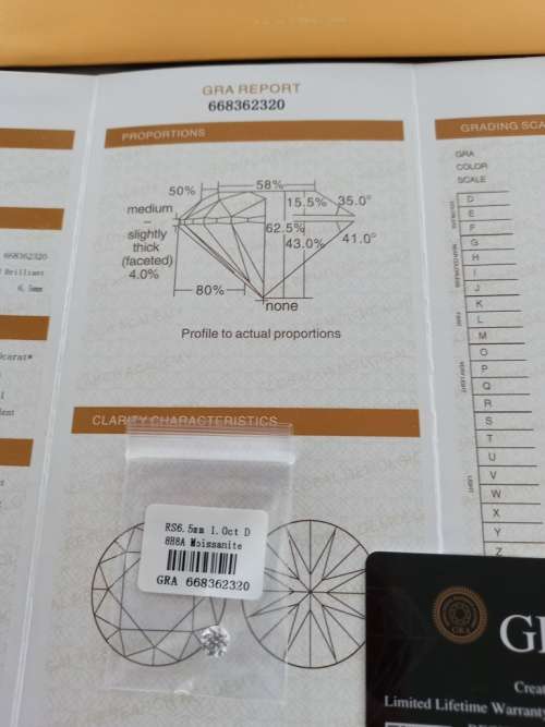 1.0ct Vvs1 Brilliant Round D Colour (GRA CERTIFIED) White Loose Moissanite