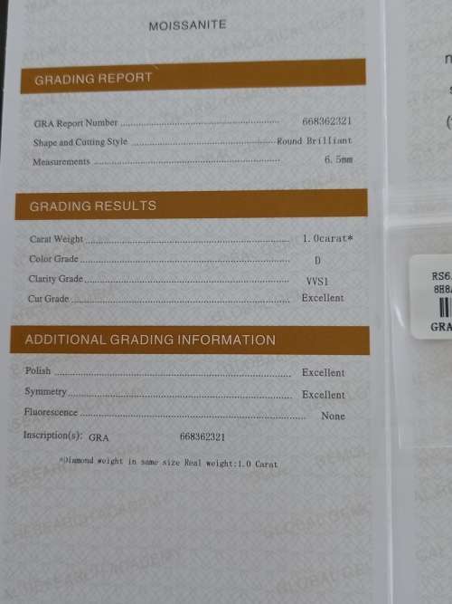 1.0ct Vvs1 Brilliant Round D Colour (GRA CERTIFIED) White Loose Moissanite