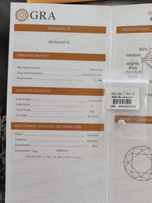 1.0ct Vvs1 Brilliant Round D Colour (GRA CERTIFIED) White Loose Moissanite