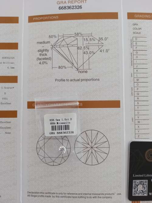 1.0ct Vvs1 Brilliant Round D Colour (GRA CERTIFIED) White Loose Moissanite