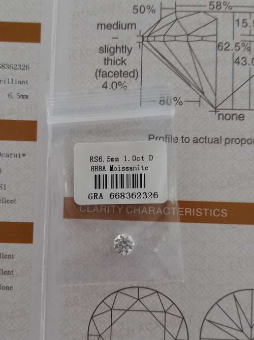1.0ct Vvs1 Brilliant Round D Colour (GRA CERTIFIED) White Loose Moissanite