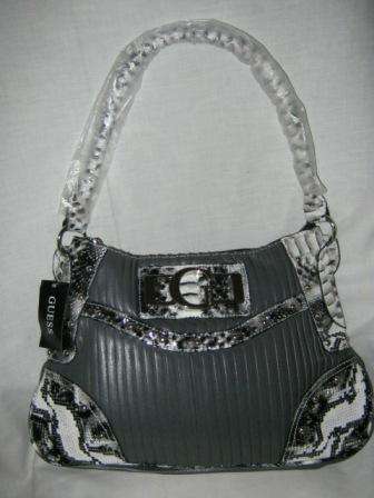 GUESS HAND BAG BLACK WITH WHITE AND GREY SNAKE SKIN PRINT (MEDIUM)