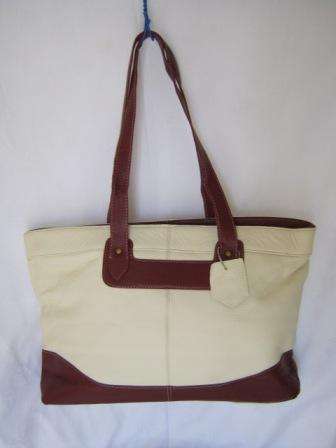 LARGE GENUINE LEATHER  CREAM AND BURGANDY HAND BAG