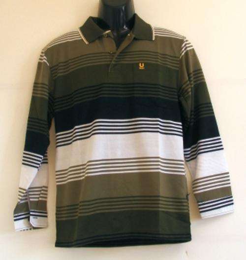 GREEN STRIPED UZZI POLO SHIRT- LONG SLEEVE - SIZE:MEDIUM- slim fit