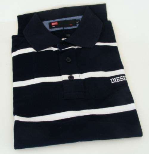 BLACK/WHITE STRIPED DIESEL GOLF SHIRT : size: MED (SLIMFIT)
