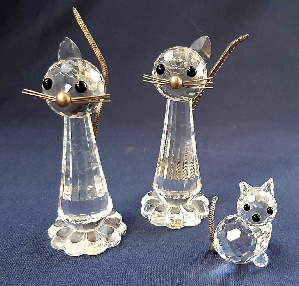 SET OF 3 AUSTRIAN SWAROFSKI CRYSTAL CATS