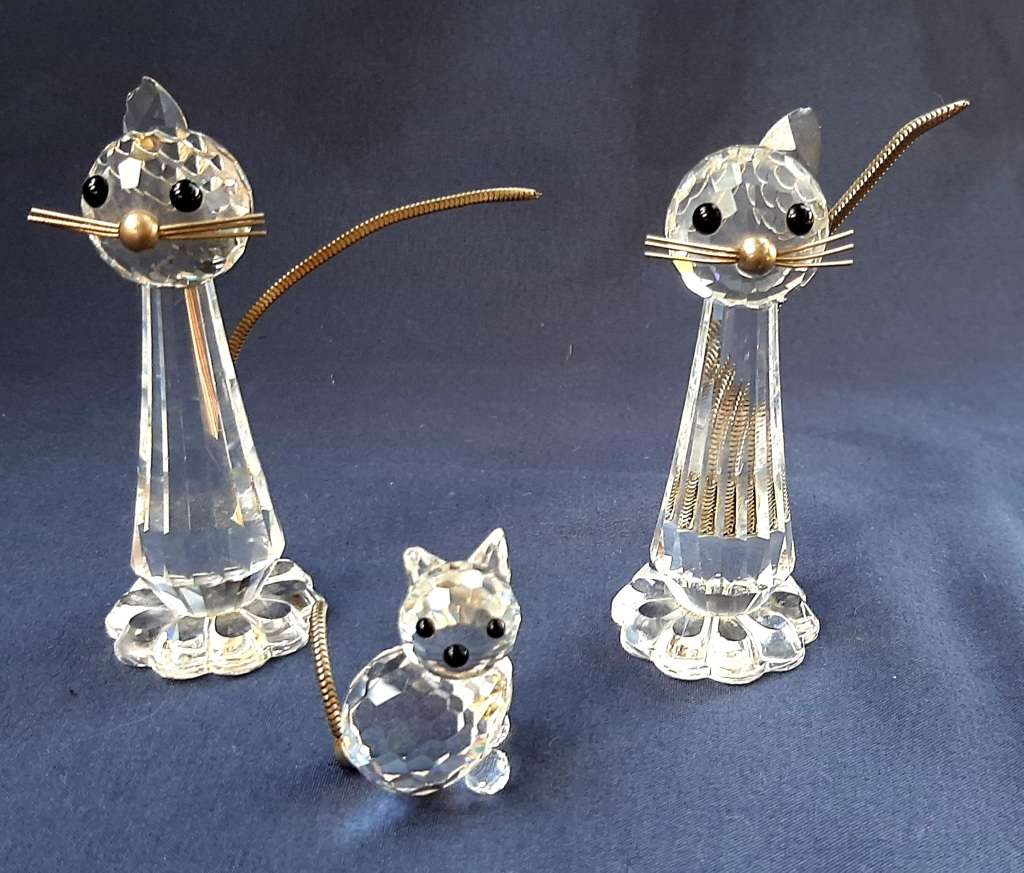 SET OF 3 AUSTRIAN SWAROFSKI CRYSTAL CATS