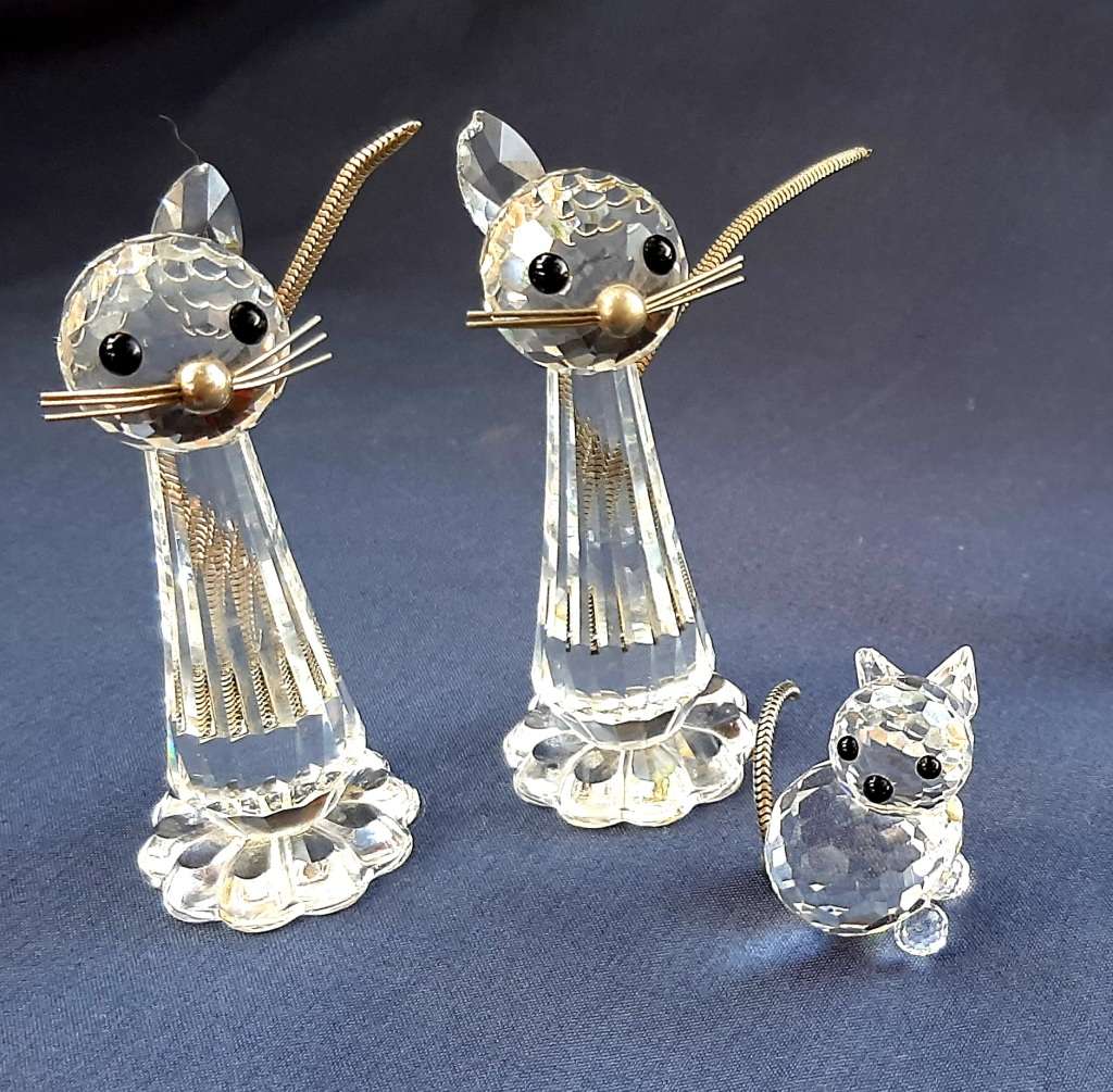 SET OF 3 AUSTRIAN SWAROFSKI CRYSTAL CATS