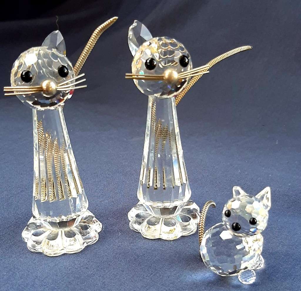 SET OF 3 AUSTRIAN SWAROFSKI CRYSTAL CATS