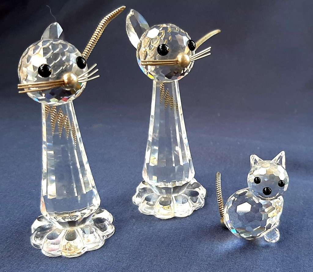 SET OF 3 AUSTRIAN SWAROFSKI CRYSTAL CATS