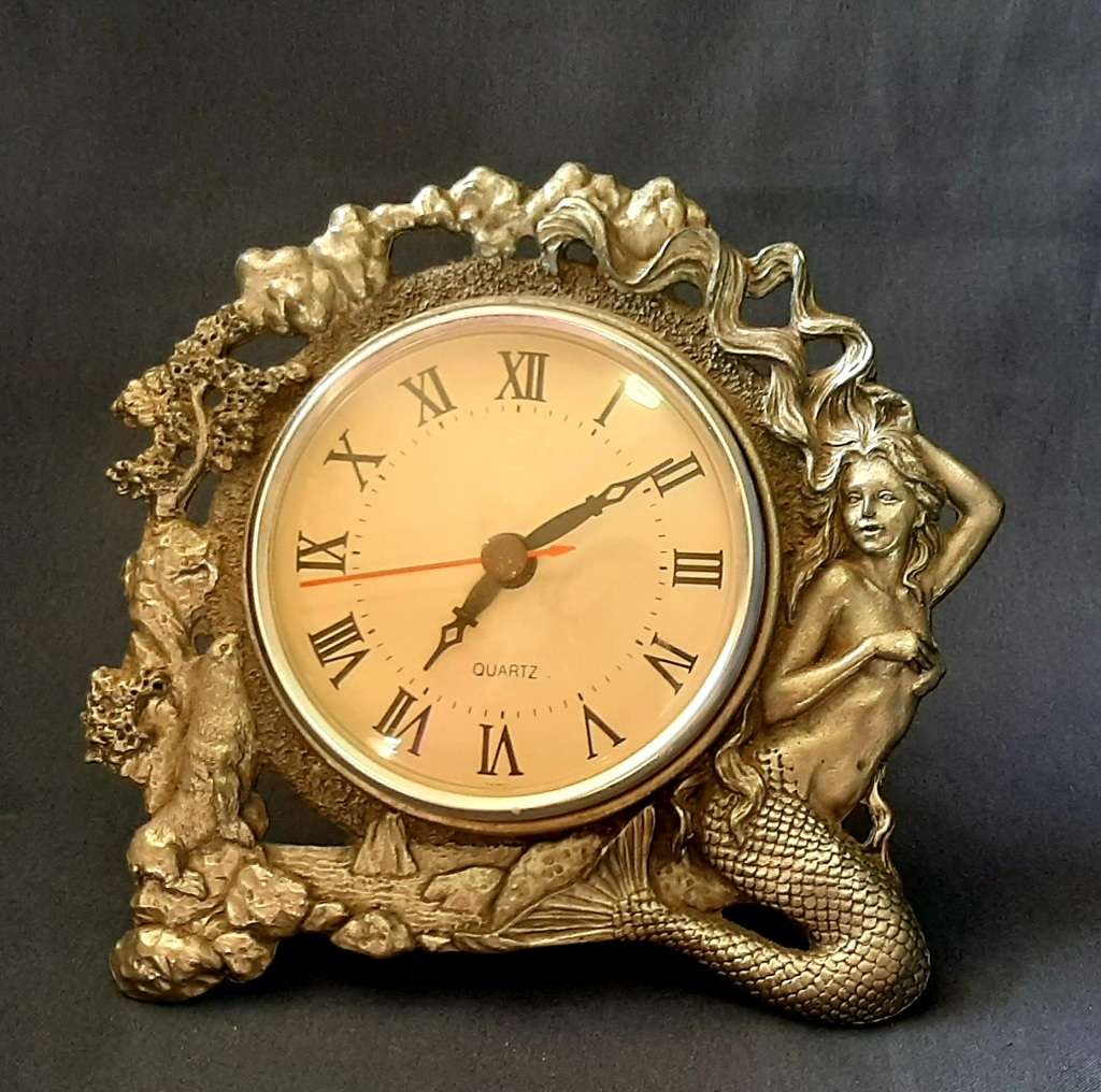 MERMAID DESIGN PEWTER DESK / TABLE CLOCK