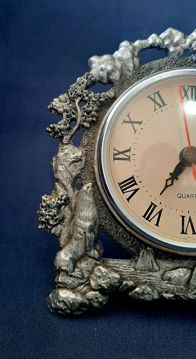 MERMAID DESIGN PEWTER DESK / TABLE CLOCK