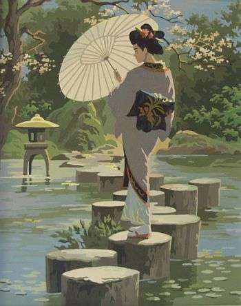 An original oil on board of a Japanese lady