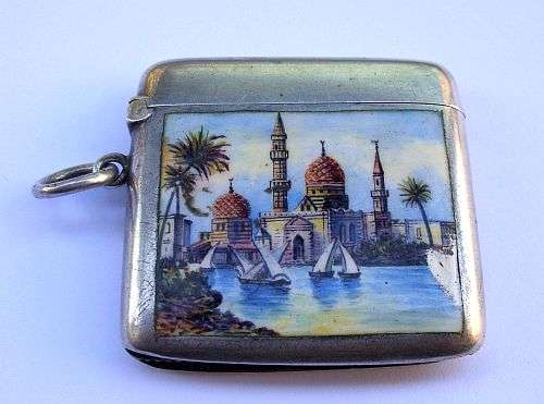 Rare enamelled Egyptian silver ( 800 ) vesta case