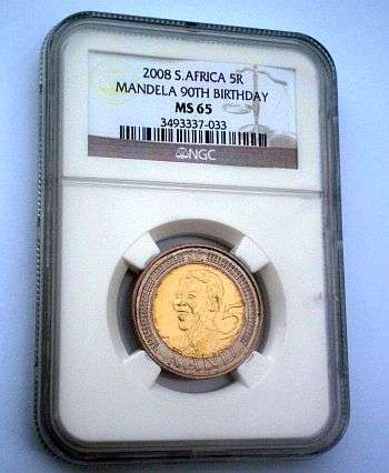 NGC GRADED ---- MS65 ---- NELSON MANDELA 90TH BIRTHDAY R5