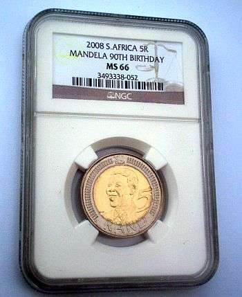 NGC GRADED ---- MS66 HIGH GRADE !!! ---- NELSON MANDELA 90TH BIRTHDAY R5