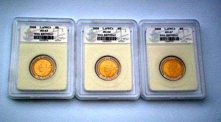 SACGS GRADED --- MS65 / MS66 / MS67 - MANDELA 90TH BIRTHDAY R5 COINS - CRAZY START - POSTAGE R25