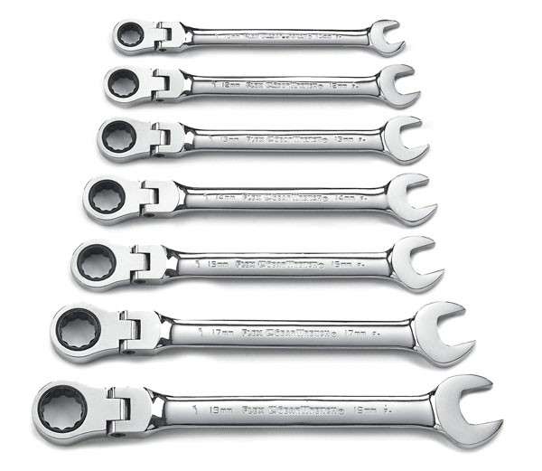 7 Pc Flex Head Gear Wrench Set 10mm - 19mm