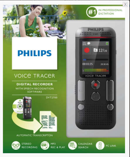 WOW***Philips Digital Voice Recorder DVT2710 with Dragon Software***Practically New**R1 START!!!