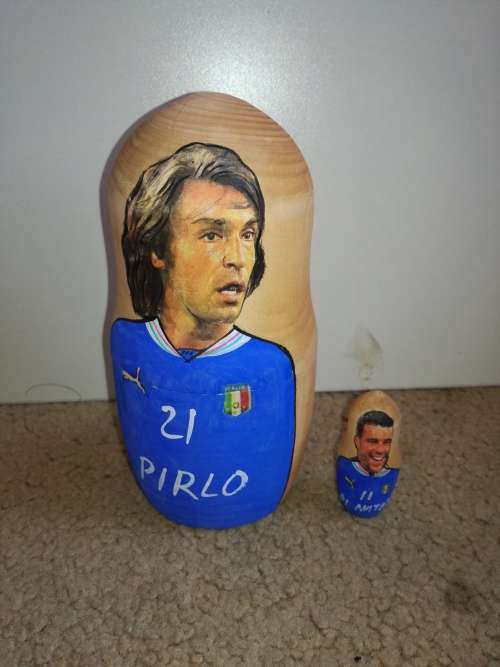 Italia Pushkin Type Dolls - Soccer Players On Wooden Holders - One In The Other - Pushkin Dolls Art
