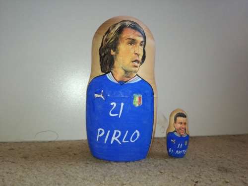 Italia Pushkin Type Dolls - Soccer Players On Wooden Holders - One In The Other - Pushkin Dolls Art