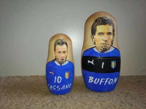Italia Pushkin Type Dolls - Soccer Players On Wooden Holders - One In The Other - Pushkin Dolls Art
