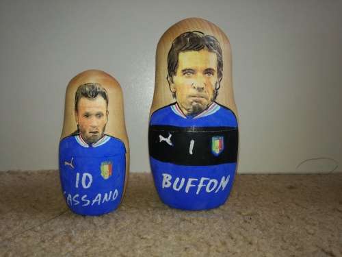 Italia Pushkin Type Dolls - Soccer Players On Wooden Holders - One In The Other - Pushkin Dolls Art
