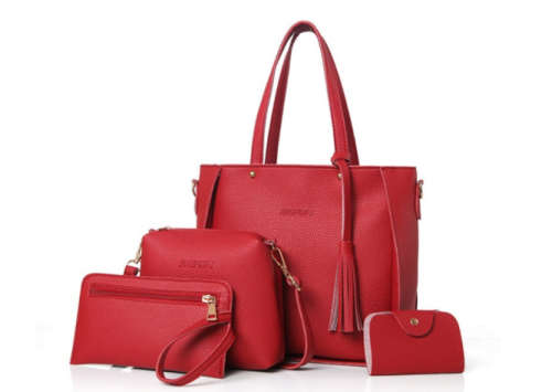 4 Piece RED Women's PU Leather Handbag Set (Shoulder Bags Handbag Clutch Handbags Purses Wallets)