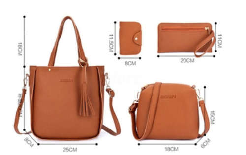 4 Piece RED Women's PU Leather Handbag Set (Shoulder Bags Handbag Clutch Handbags Purses Wallets)