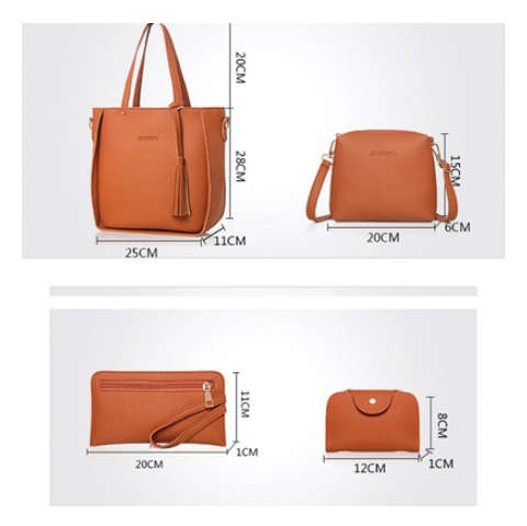 4 Piece RED Women's PU Leather Handbag Set (Shoulder Bags Handbag Clutch Handbags Purses Wallets)