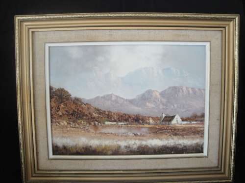 Beautiful signed "Rural Cape Dutch Farm" scene painting by well known South African artist Jacobi