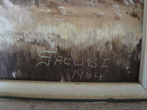 Beautiful signed "Rural Cape Dutch Farm" scene painting by well known South African artist Jacobi