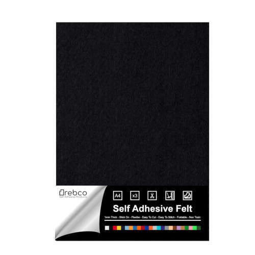 Self Adhesive Felt A4 BLACK- 3 pack