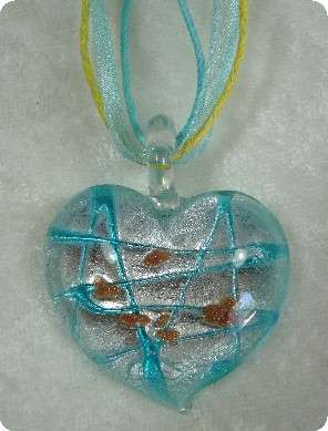 TURQUISE  HEART PENDANT WITH REAL SILVER FOIL
