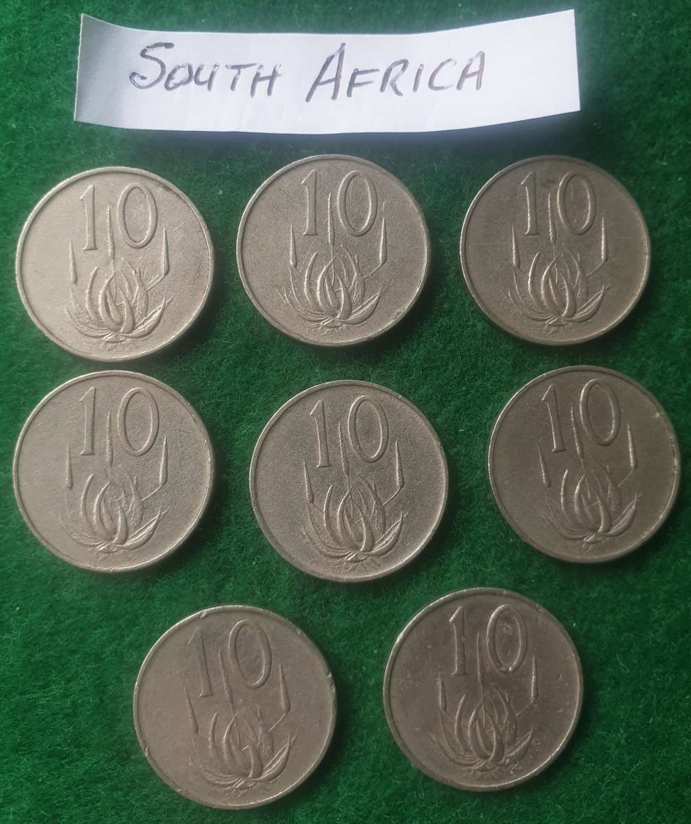 8 x South African 10 cent coins (1965)
