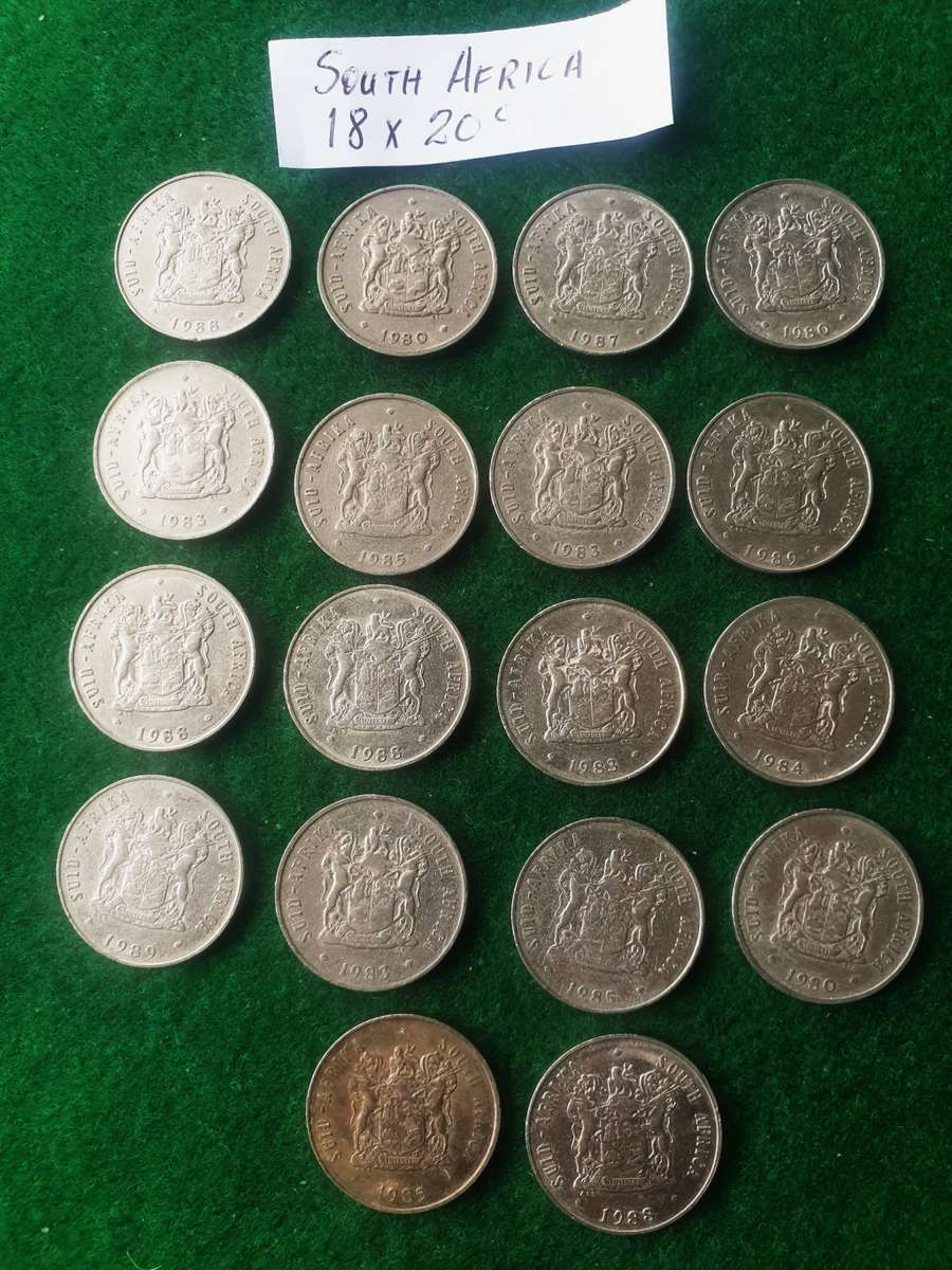 22 x South African 20 cent coins