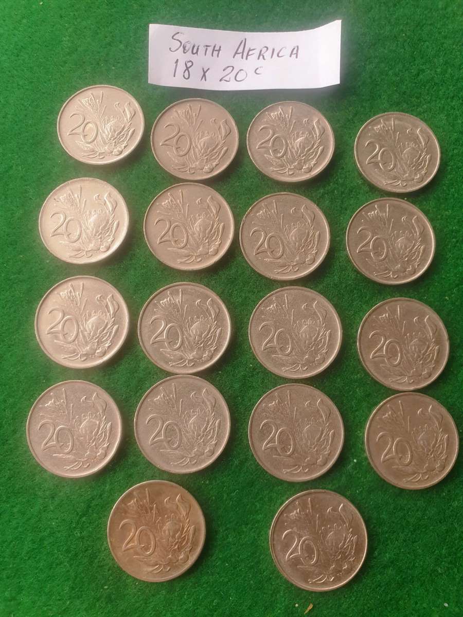 22 x South African 20 cent coins