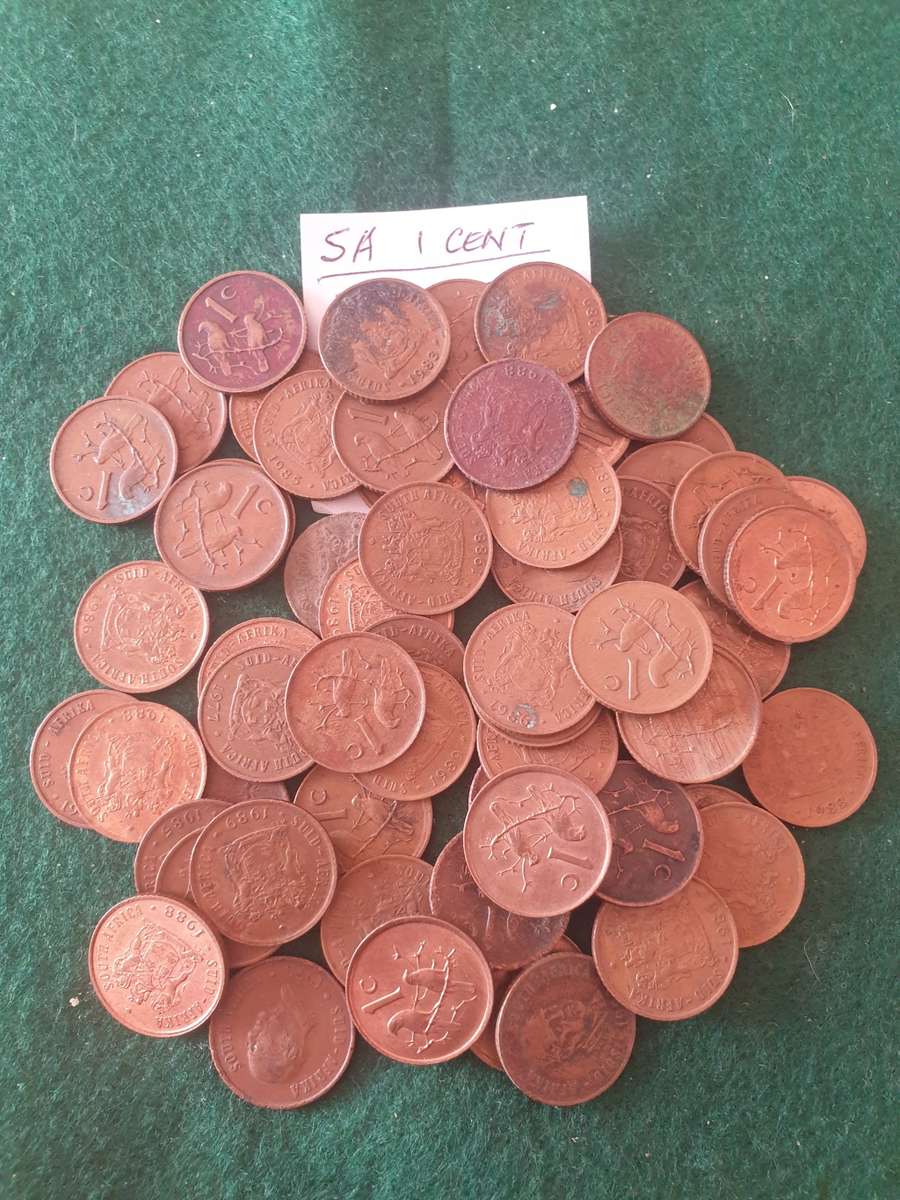 67 South African 1 cent coins (1971 to 1989)