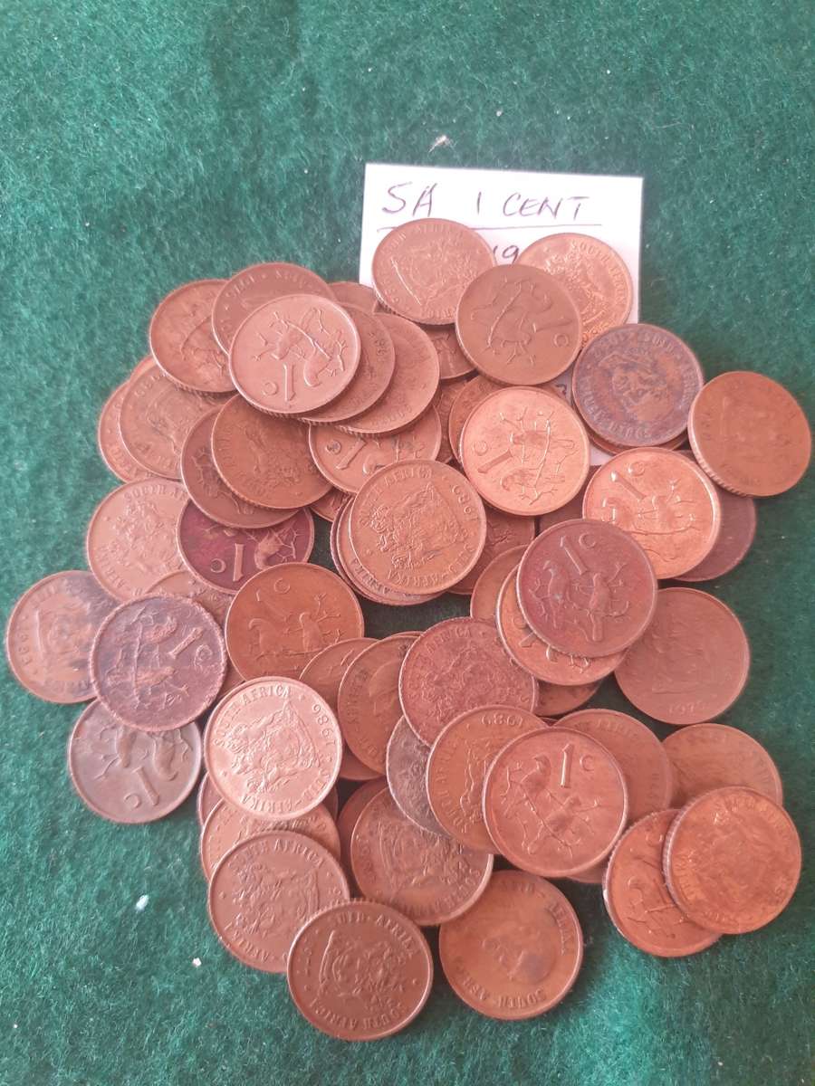 67 South African 1 cent coins (1971 to 1989)